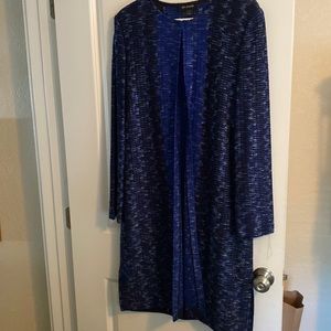 St. John topper, long sleeves, blue weave, 42” long, no zippers or buttons